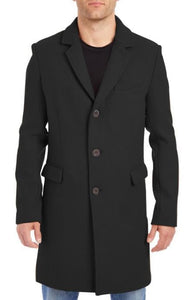 Men's Black Four Button Cuffs Wool Fabric Big and Tall Men's Peacoat