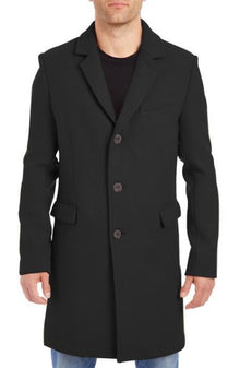 Men's Black Four Button Cuffs Wool Fabric Big and Tall Men's Peacoat