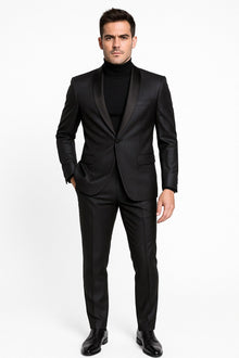 Mens Black Glitter Stripe Tuxedo with Satin Shawl Lapel – Slim Fit Formal Party Suit