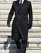Mens Black James Bond Outfit Spectre Peak Lapel Double Breasted Bridge Long Coat