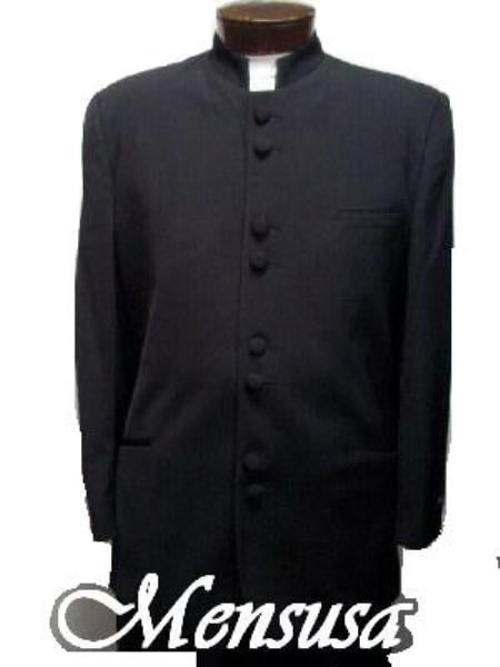 Mandarin Collar BANNED Collar Black Suit 8 BUTTON EXTRA FINE HAND MADE Discount Sale Designer Super Light Weight