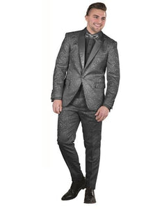 Mens Black Paisley Floral Prom ~ Wedding Suit