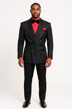 Mens Black Paisley Tuxedo Jacket with – Elegant Formalwear Smoking Jacket