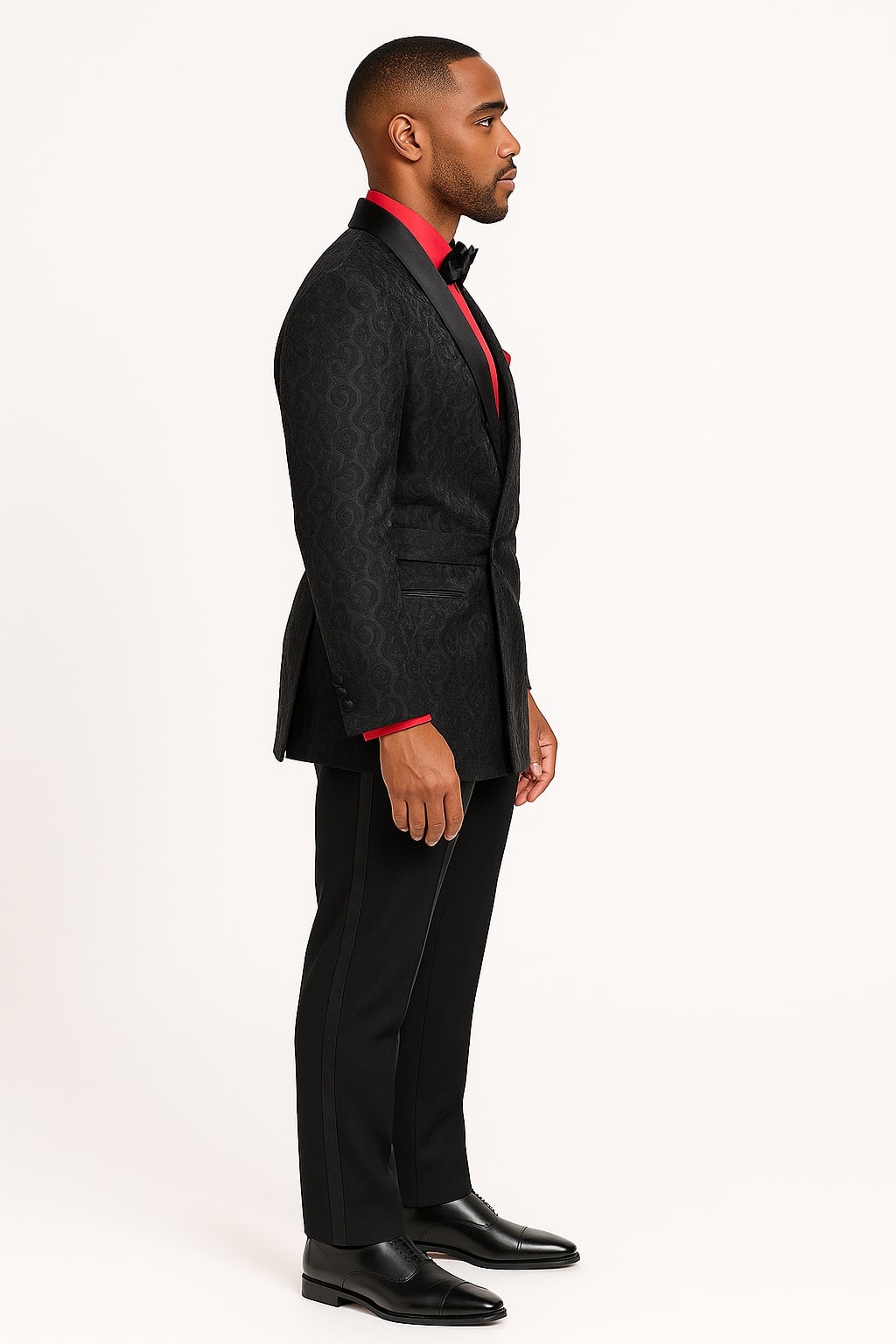 Mens Black Paisley Tuxedo Jacket with – Elegant Formalwear Smoking Jacket - Image 2