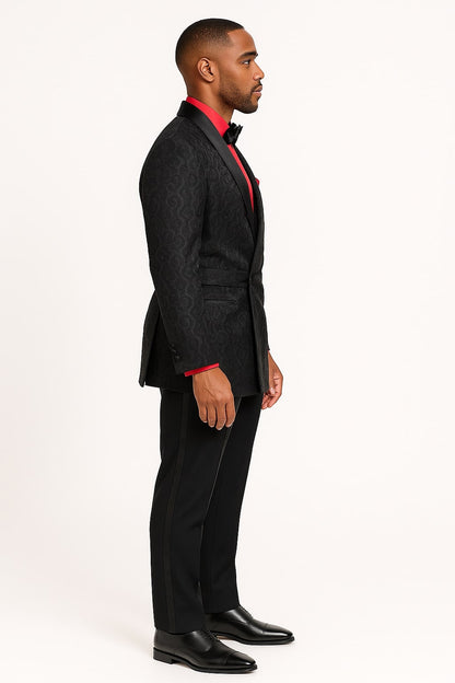 Mens Black Paisley Tuxedo Jacket with – Elegant Formalwear Smoking Jacket - Image 2