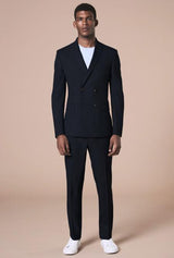 Mens Black Peak Lapel Four Button Suit