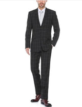 Men's Black Plaid Pattern Slim Fit Polyester Blend Checkered Suits