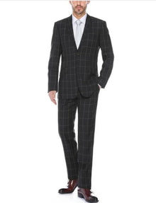 Men's Black Plaid Pattern Slim Fit Polyester Blend Checkered Suits