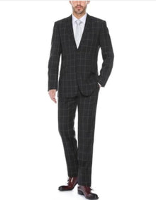Men's Black Plaid Pattern Slim Fits Polyester Blend Checkered Suits
