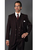 Men's Black ~ Red Two Button Striped Pattern Suit