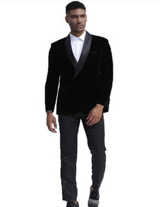 Men's Black Shawl Lapel One Chest Pocket Velvet Sport Coat velour Men's blazer Jacket