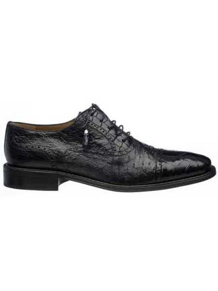 Ferrini Black Men's World Best Alligator ~ Gator Skin & Ostrich Quill Cap Toe Shoes Mens Ostrich Skin Shoes