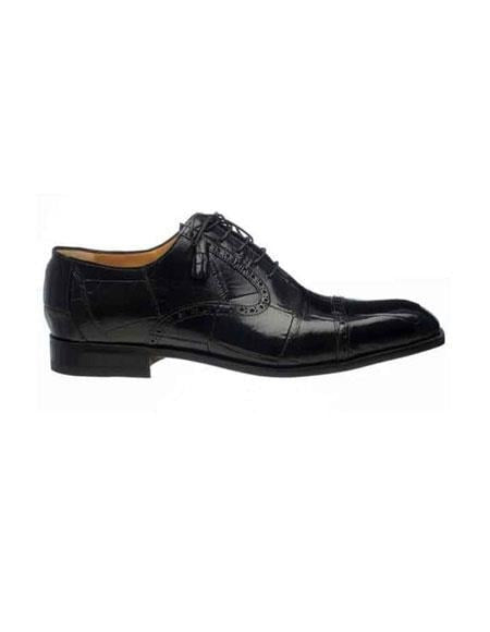 Ferrini Men's Black Cap Toe Italian Style Lace Up World Best Alligator ~ Gator Skin Belly