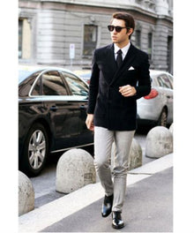 Men's Black Stylish Casual Tailored Double Breast Velvet velour Men's blazer Jacket - Slim Fitted