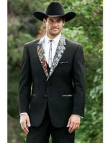 Men's Black Tuxedo Camouflage Suit Camo Tux Pattern On with trimmed pockets