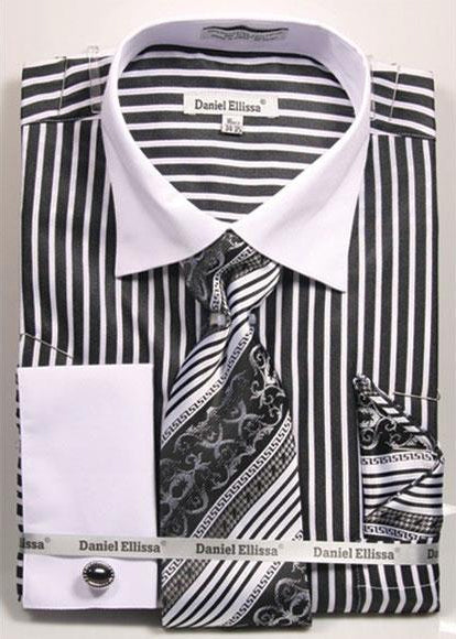 Men's Black Two Tone French Cuff Dress Shirt — MensUSA