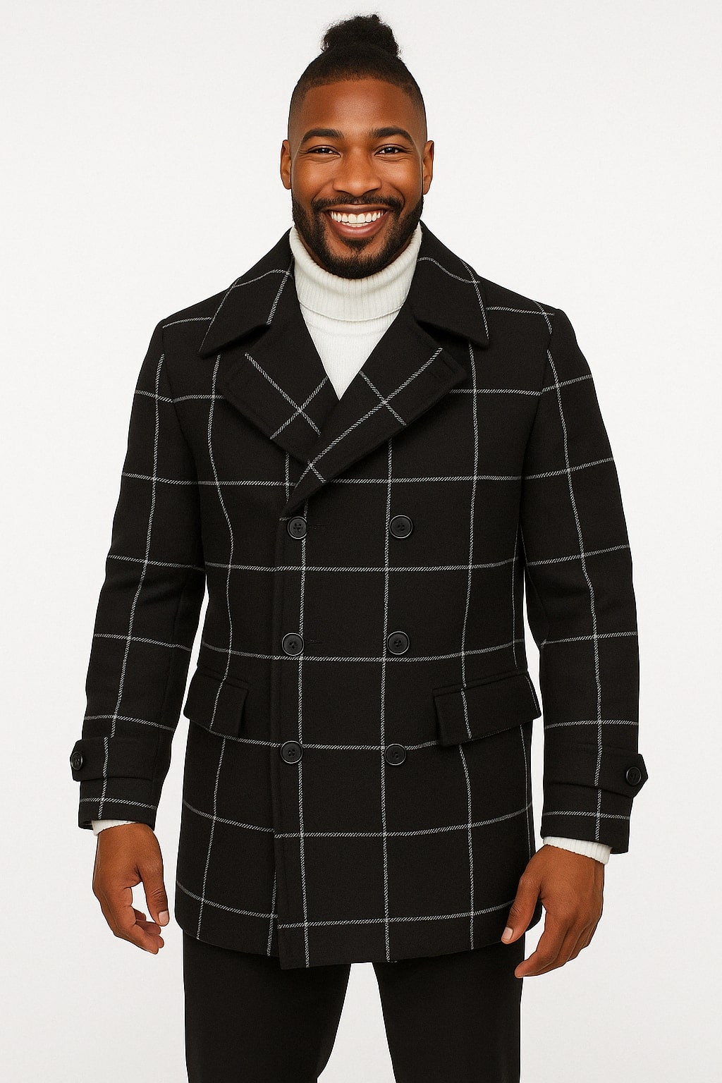 Supreme　Wool Windowpane Overcoat　BLACK Supreme Shadow Plaid Wool Overcoat (FW16)