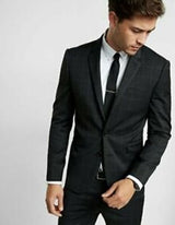 Men's Black Windowpane Pattern Two Buttons Gangster Checkered Suit