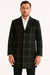 Mens Black Windowpane Wool Overcoat – Classic Long Checkered Coat Checkered Plaid Pattern