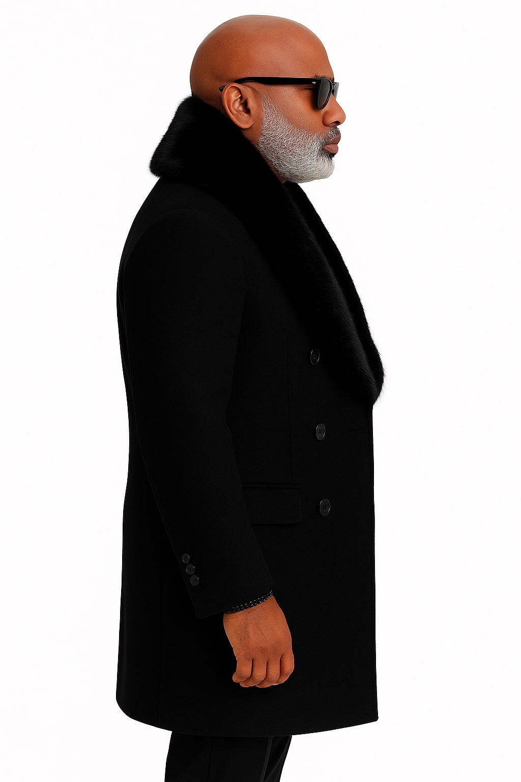  Black Double-Breasted Overcoat