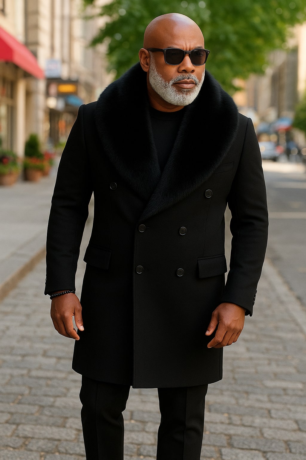  Black Double-Breasted Overcoat