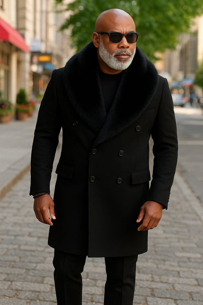  Black Double-Breasted Overcoat