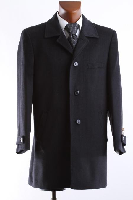 Men's DRESS COAT WOOL CASHMERE 3/4 LENGTH BLACK WINTER COAT