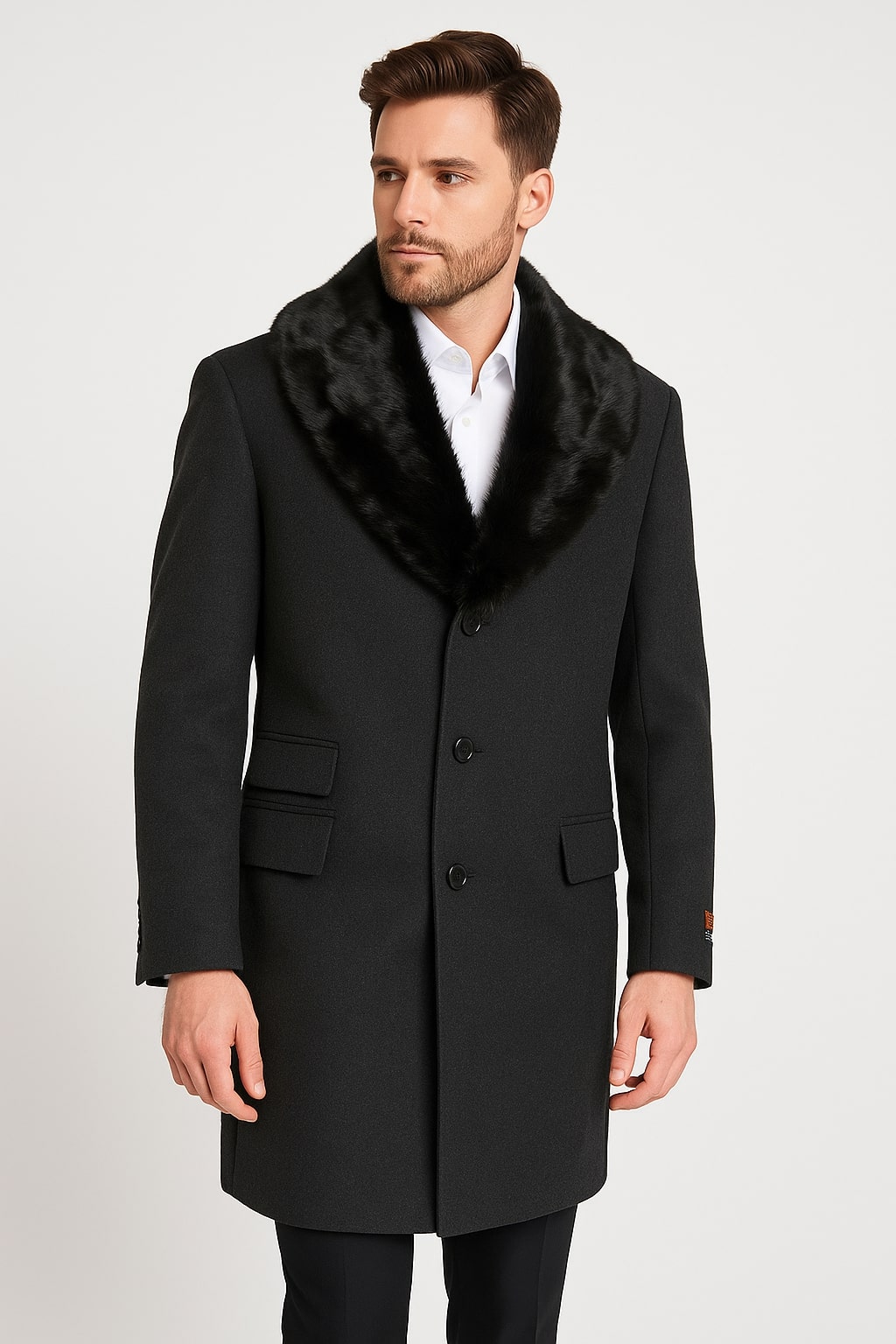 Mens Black Wool Overcoat