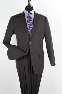 Men's 2 Piece 100% Executive Suit - Black with Pencil Stripe ~ Pinstripe