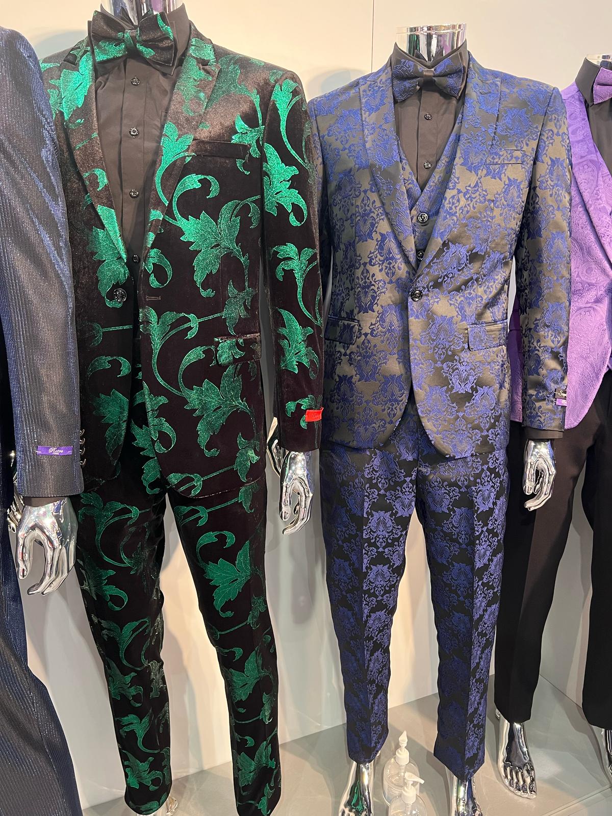 Mens Black and Emerald Green Velvet Floral Tuxedo Suit – Slim Fit 2 Piece Formalwear for Weddings and Events Slim Fitted - Image 3