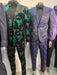 Mens Black and Emerald Green Velvet Floral Tuxedo Suit – Slim Fit 2 Piece Formalwear for Weddings and Events Slim Fitted