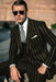 Men's Black and Gold Pinstripe Suit. Available in with double breasted vest