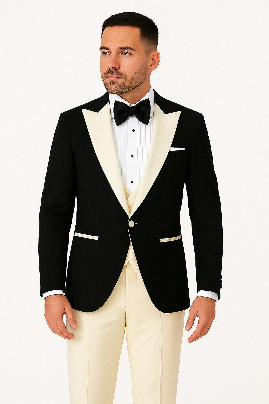 Men's Two Toned Full Lapel Shawl Black Tuxedos wool Fabric Suits main image 0