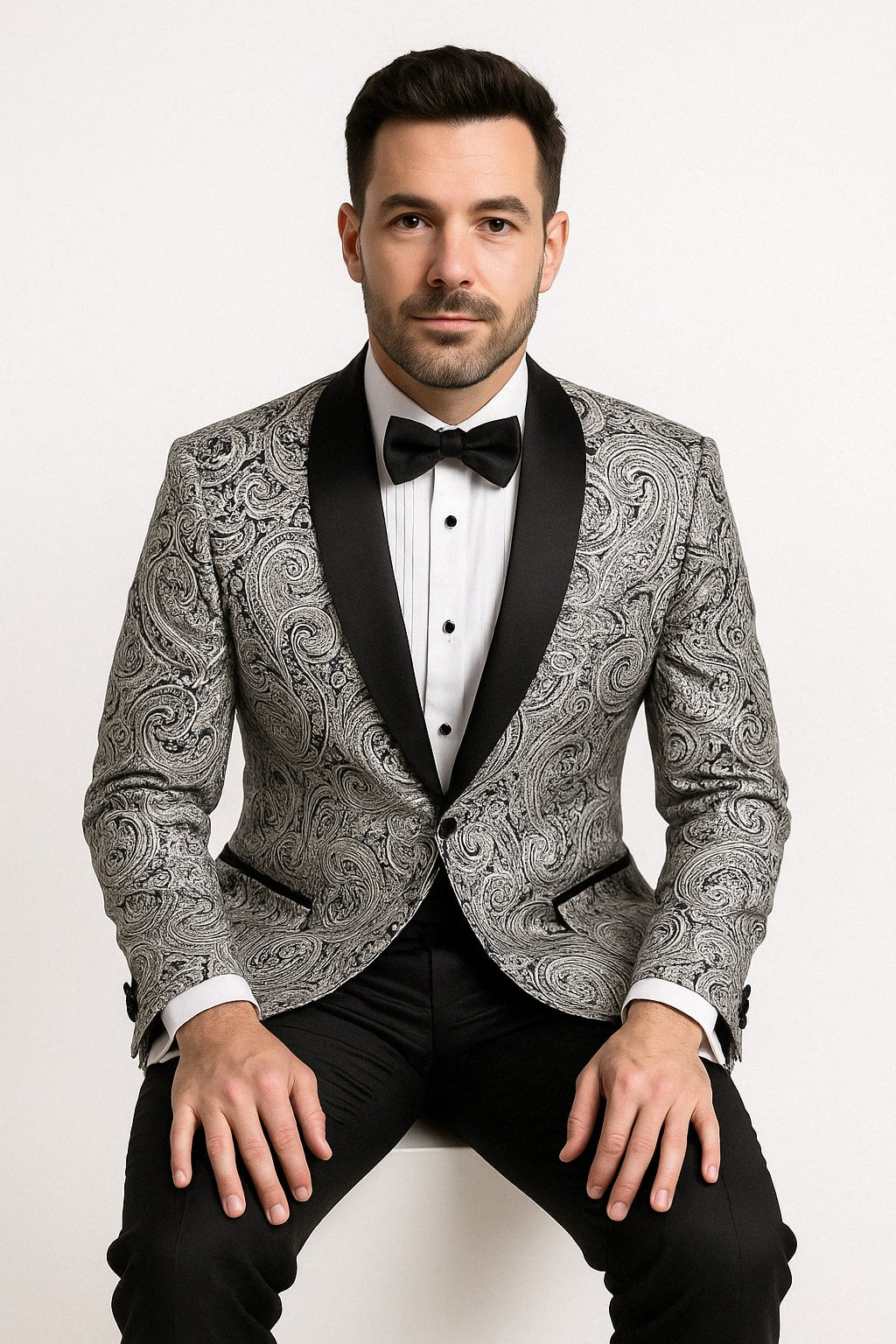 Mens Black and Silver Floral Blazer