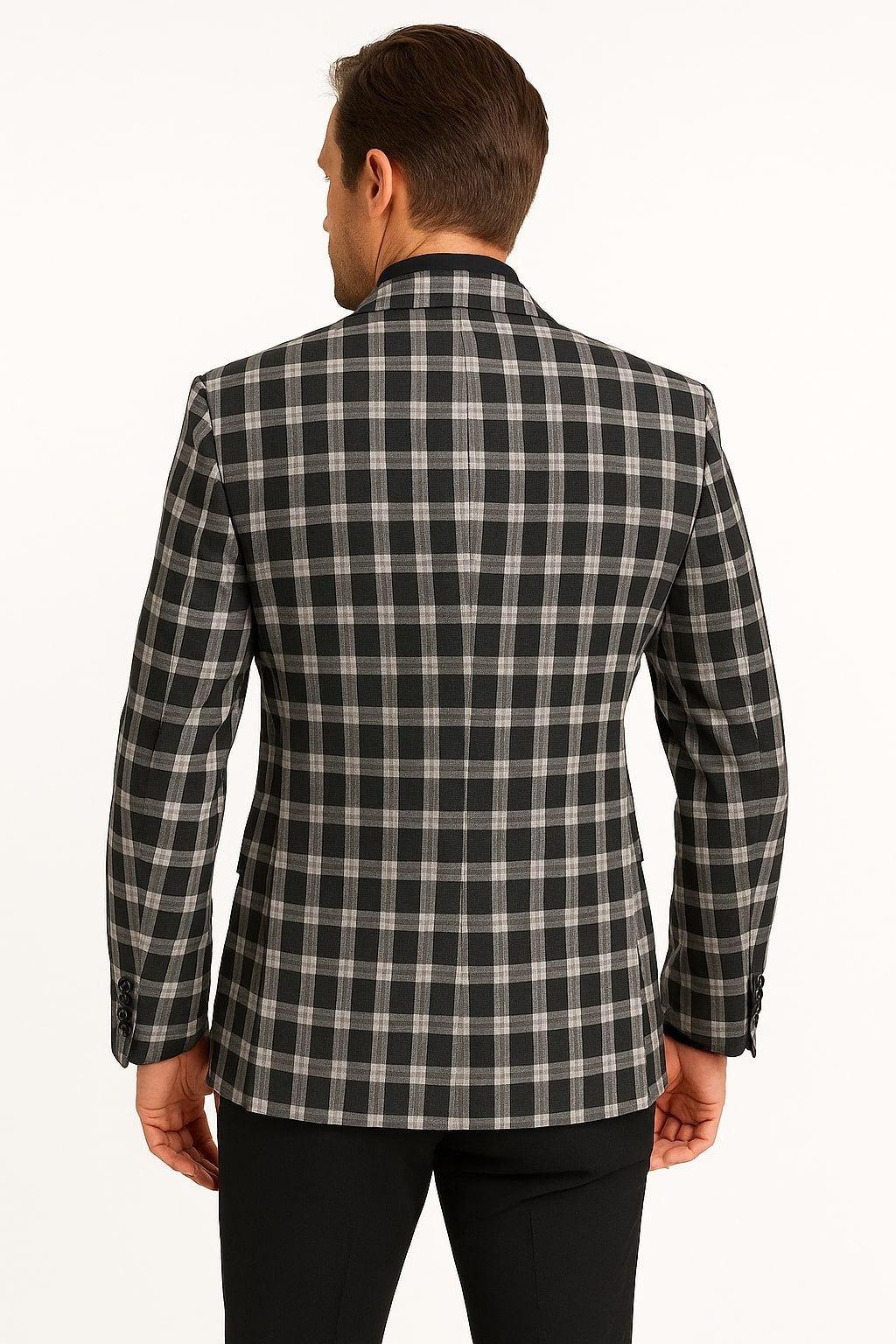 Mens Black and White Plaid Blazer – Modern Fit Checkered Windowpane Pattern Business Sport Coat - Image 5