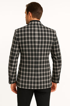 Mens Black and White Plaid Blazer – Modern Fit Checkered Windowpane Pattern Business Sport Coat - Image 5