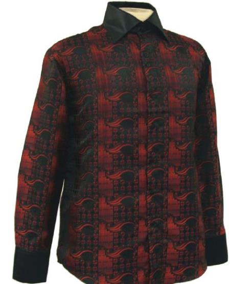 Fancy Polyester Dress Fashion Club Clubbing Clubwear Shirts With Button Cuff Black / Red Men'S Dress Shirt Night Club Outfit Guys Wear For Men Clothing Fashion