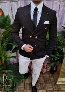 Mens Blazer - Black Velvet Fabric - Double Breasted Blazer