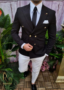 Mens Blazer - Black Velvet Fabric - Double Breasted Blazer