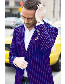 Men's Blazer On Sale Purple and Bold White Pinstripe Blazer