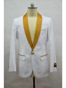Men's Blazer  White ~ Gold Tuxedo Dinner Jacket and Blazer Two Toned