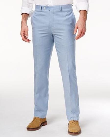 Men's Classic Fit seersucker ~ sear sucker Cotton Blue Flat Front Dress Pants
