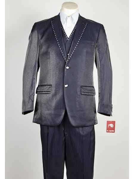 Men's 3 Piece Blue Sharkskin Rhinestone Entertainer Suit