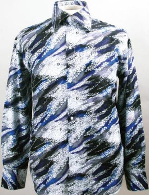 Blue Fancy Polyester Dress Club Clubbing Clubwear Shirts With Button Cuff For Men'S Dress Shirt Night Club Outfit Guys Wear For Men Clothing Fashion