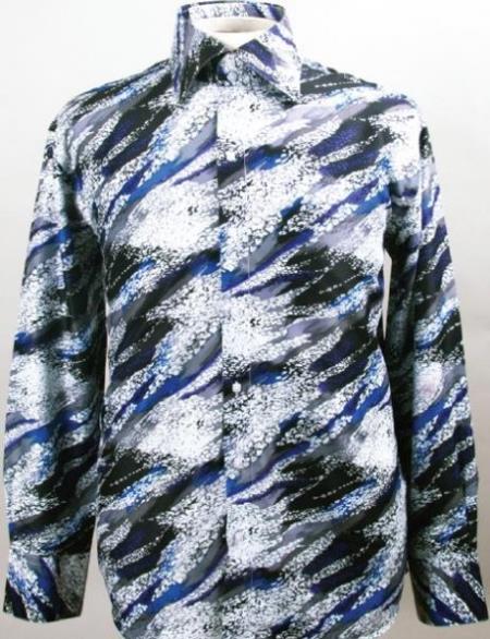 Blue Fancy Polyester Dress Club Clubbing Clubwear Shirts With Button Cuff For Men'S Dress Shirt Night Club Outfit Guys Wear For Men Clothing Fashion