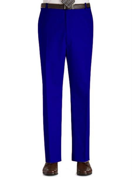 Soft cotton Stage Party classic flat-front Regular Rise Slacks - Royal MensUSA Soft cotton Stage Party classic flat-front Regular Rise Slacks - Royal MensUSA