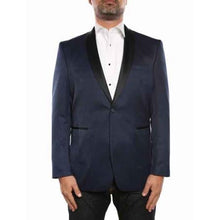 Men's Blue Textured Tuxedo Shawl Collar Slim Fit Blazer