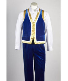 Men's Matching Velvet Pant & Vest set with With Gold Satin Trim Royal Blue