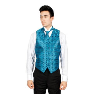 Men's Blue/ Black Ripple Men's Vest, Bowtie Necktie and Handkerchief Set Also available in Big and Tall Sizes