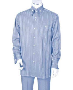 Men'S Crisp Multi Stripe 2 Piece Long Sleeve Blue Casual Two Piece Walking Outfit For Sale Pant Sets Suit